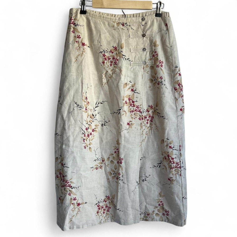 Orvis 100% Linen Cherry Blossom Floral Maxi Skirt With Buttons Small Cottagecore